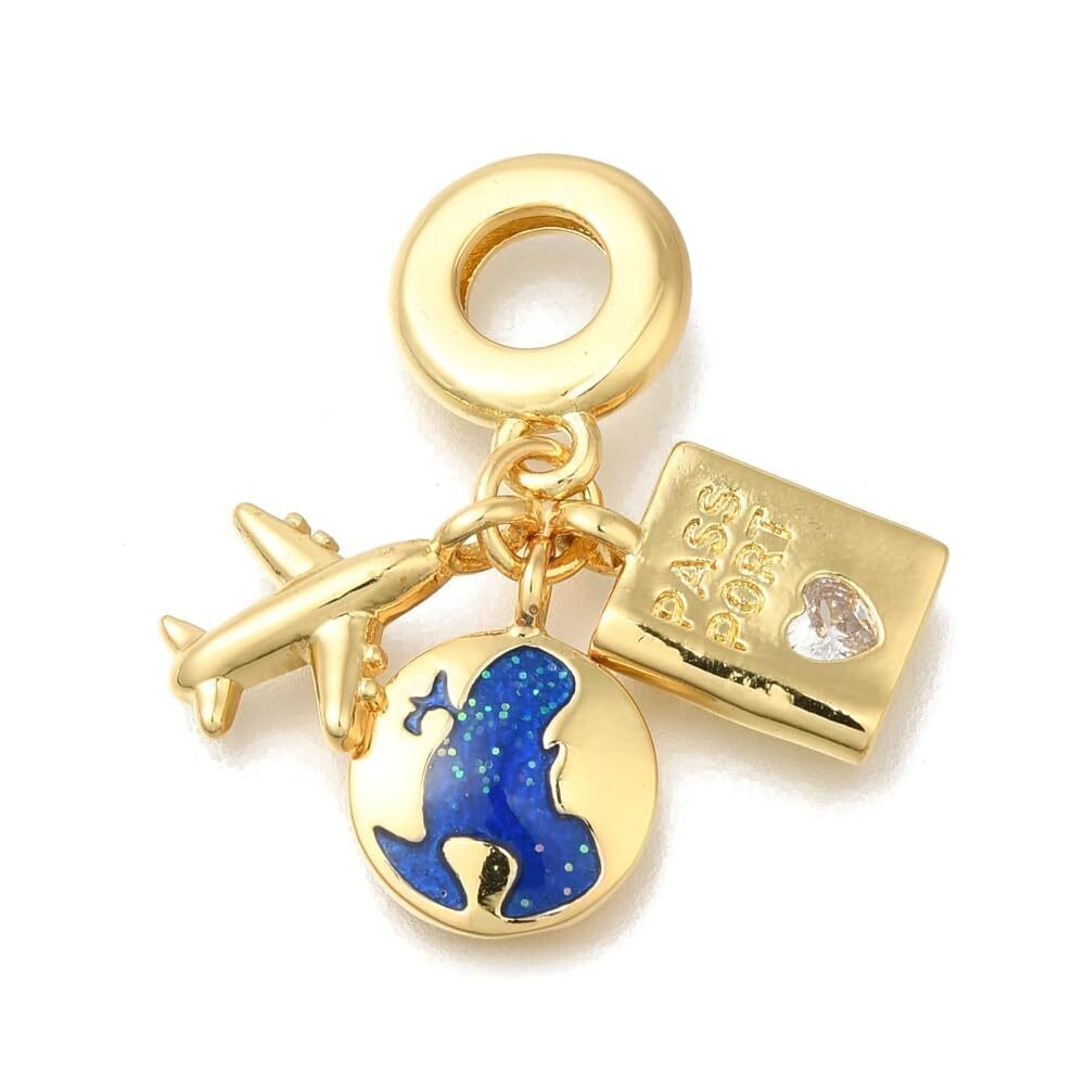 6840 5Pcs Golden Color Travel Theme Charms with Big Hole Flatback Map